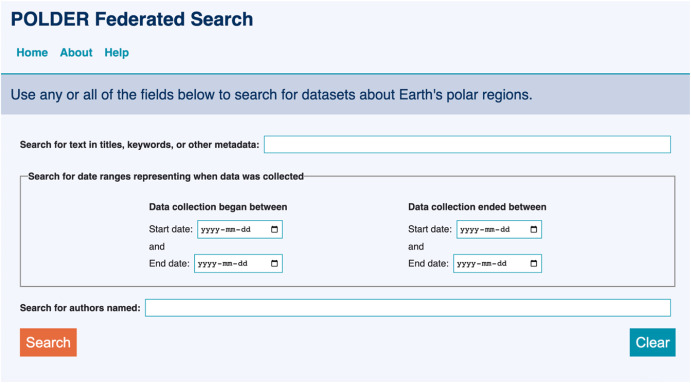 Screenshot of the current POLDER Federated Search panel.